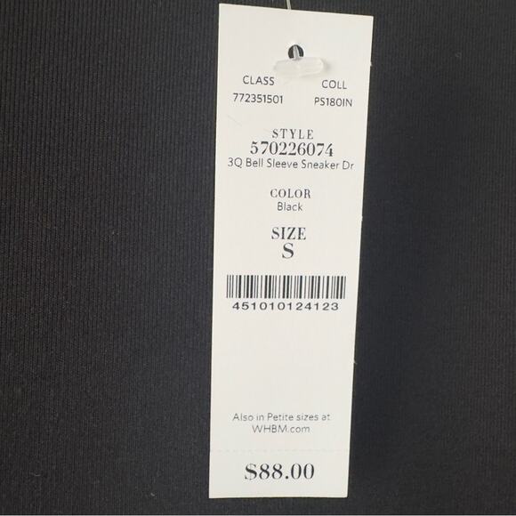 White House Black Market Bell Sleeve Sneaker Dress Classic Black Solid zip back - Picture 6 of 9